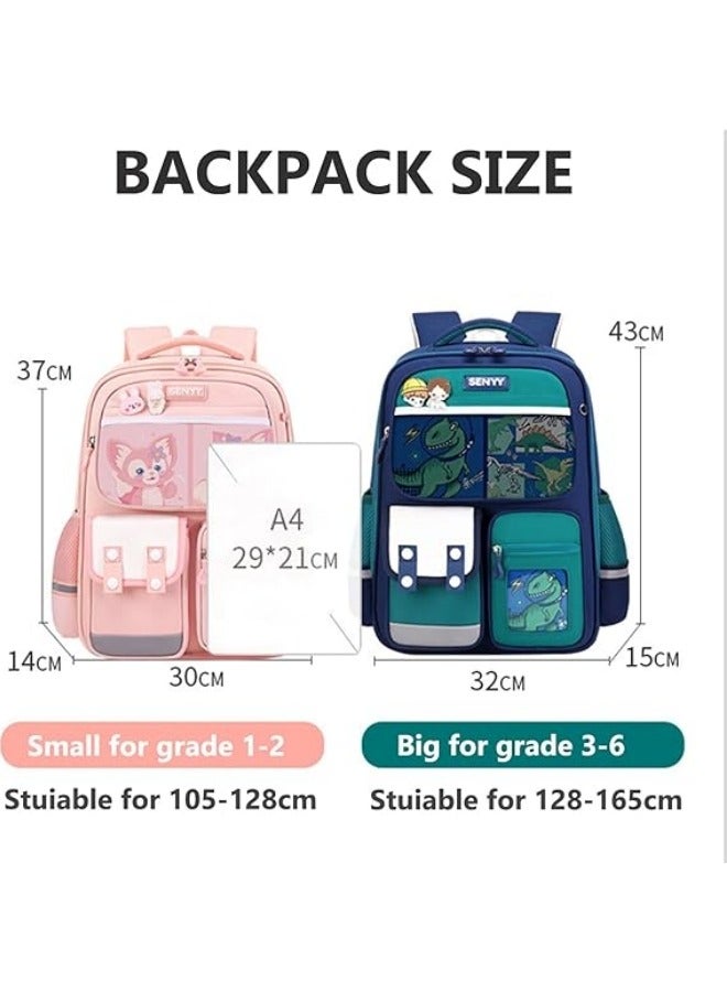 GGEROU School Bag for Girls 2 pcs Set,Kids Backpack with Pencil Bag, Cute School Bags Shoulder Handbags Cartoon Rucksack Large Capacity Bag Waterproof Bags Multiple Pockets Schoolbags - Image 4