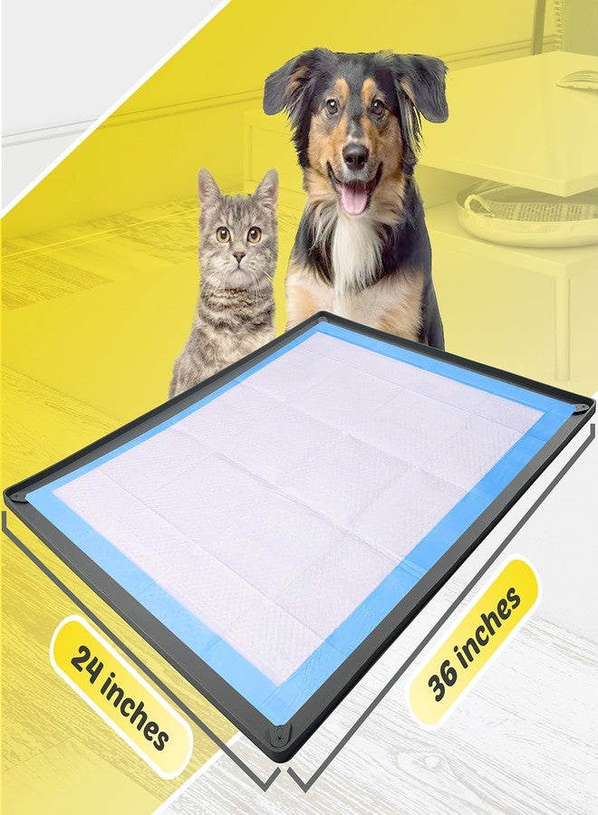 Skywin TidyFriend Dog Pee Pad Holder Tray Fits for 24” x 36” Pee Pads with Corner Lock Holes, Raised Edges, Non-Spill, Easy to Clean Silicone Dog Potty Tray Holder, for Indoor Floor Protection (Grey) - Image 2