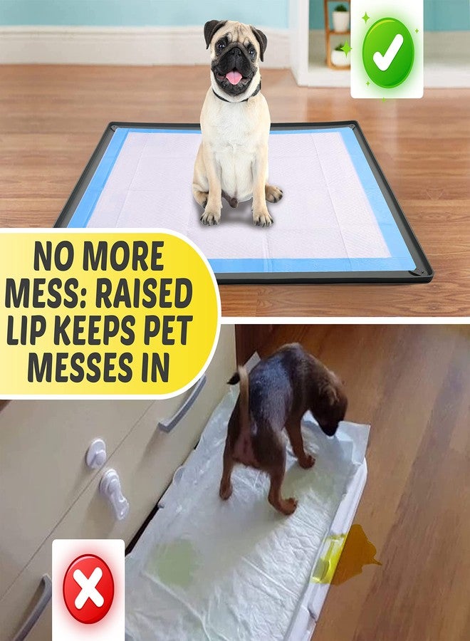 Skywin TidyFriend Dog Pee Pad Holder Tray Fits for 24” x 36” Pee Pads with Corner Lock Holes, Raised Edges, Non-Spill, Easy to Clean Silicone Dog Potty Tray Holder, for Indoor Floor Protection (Grey) - Image 3