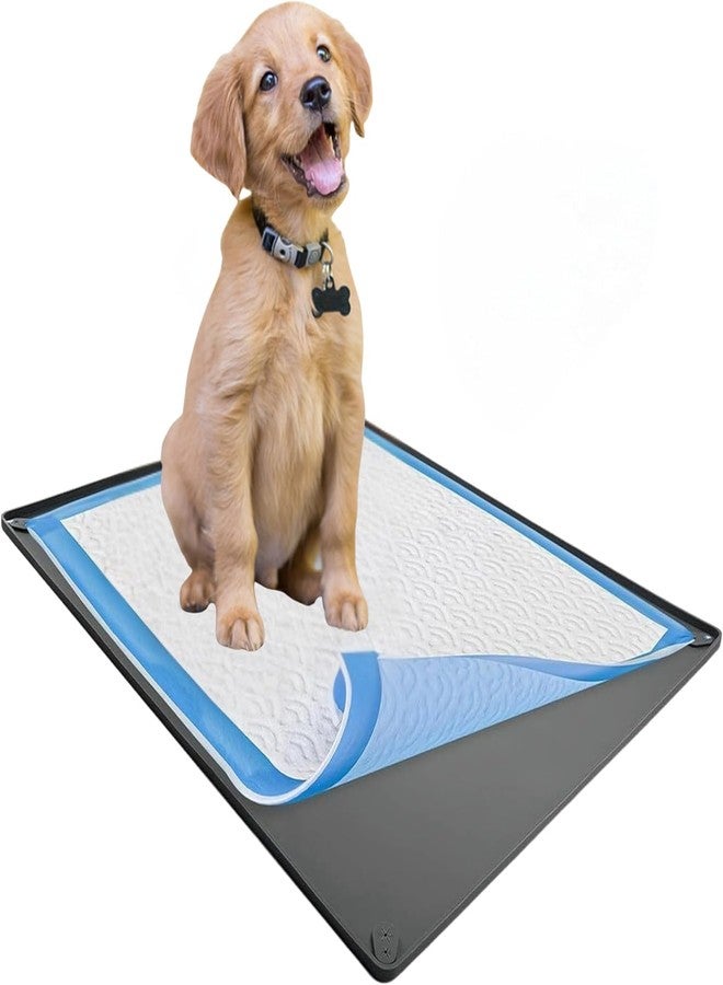 Skywin TidyFriend Dog Pee Pad Holder Tray Fits for 24” x 36” Pee Pads with Corner Lock Holes, Raised Edges, Non-Spill, Easy to Clean Silicone Dog Potty Tray Holder, for Indoor Floor Protection (Grey) - Image 1