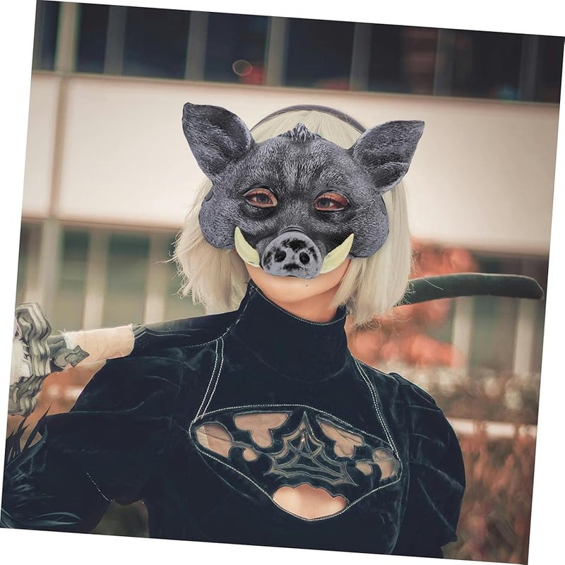 قناع الخنزير البري الأسود الواقعي لزي الهالوين والكرنفال والتنكر - Image 5