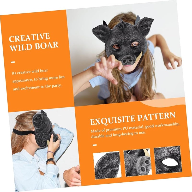 قناع الخنزير البري الأسود الواقعي لزي الهالوين والكرنفال والتنكر - Image 4