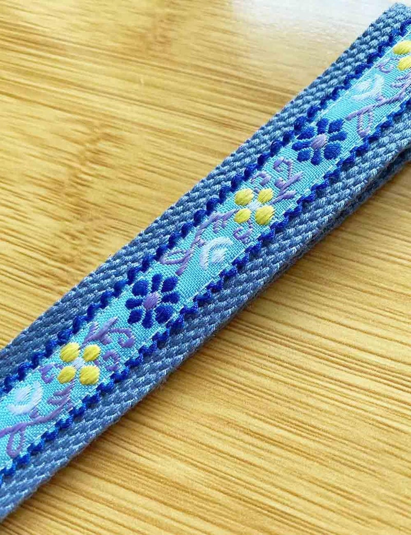 BattleTim Key Fob Keychain Wristlet Floral Embroidered Car Key Chain Holder Handmade Fabric Key Fobs Wristband for Women (Dusty Blue) - Image 2