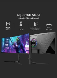 HILUKE 34-Inch 4K WQHD 165Hz Curved 1500R Ultrawide Gaming Monitor-3440 x 1440,1ms(MPRT), HDR, 300nits, 99% sRGB Adaptive Sync,HDMI2.1,DP1.4, Black  - Image 3