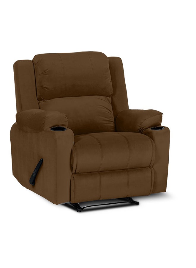 In-House Lazy Troy Velvet Recliner Chair with Cups Holder - Brown - Image 5