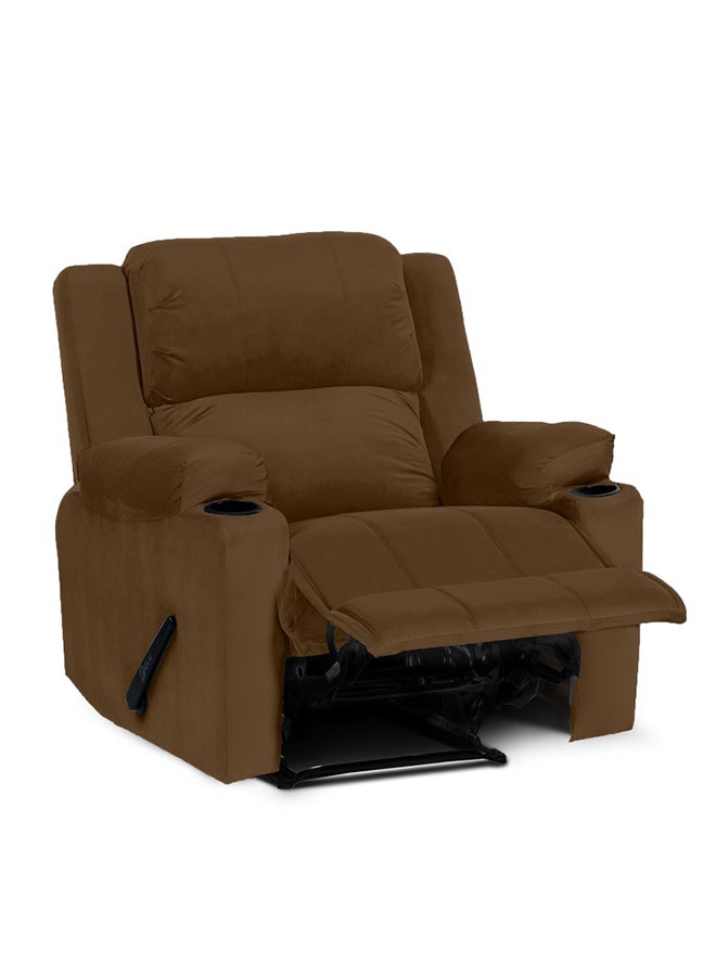 In-House Lazy Troy Velvet Recliner Chair with Cups Holder - Brown - Image 4