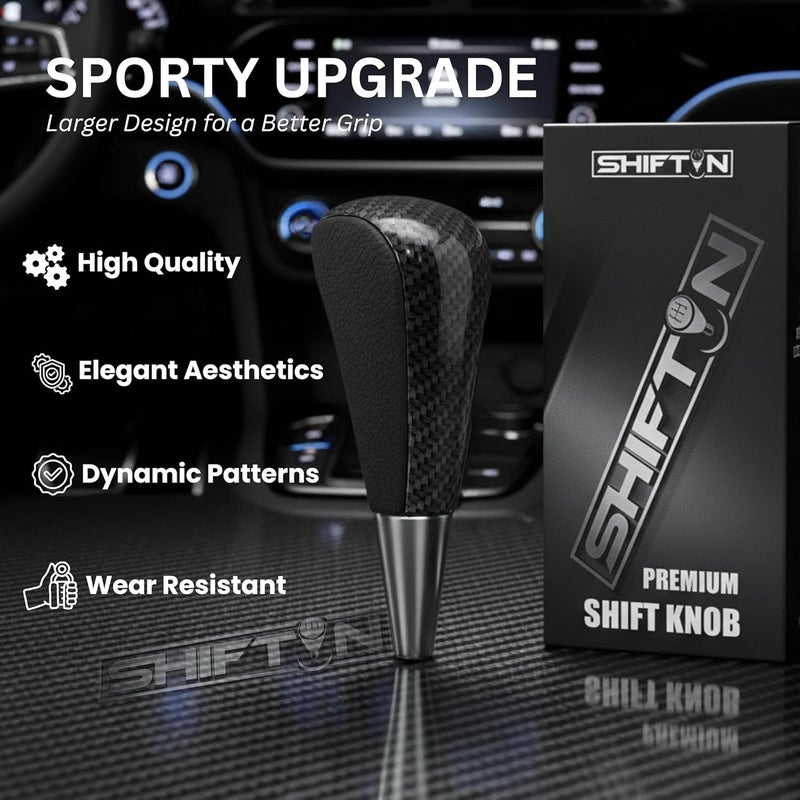 SHIFTIN Large Gear Shift Knob Shifter fits Toyota 4Runner Sequoia Land Cruiser Highlander Tundra Prius-C & Lexus LX-470 LX570 LS-400 LS430 RX330 RX-350 RX400h (Black Leather/Carbon Pattern) - Image 2