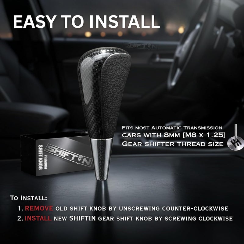 SHIFTIN Large Gear Shift Knob Shifter fits Toyota 4Runner Sequoia Land Cruiser Highlander Tundra Prius-C & Lexus LX-470 LX570 LS-400 LS430 RX330 RX-350 RX400h (Black Leather/Carbon Pattern) - Image 4