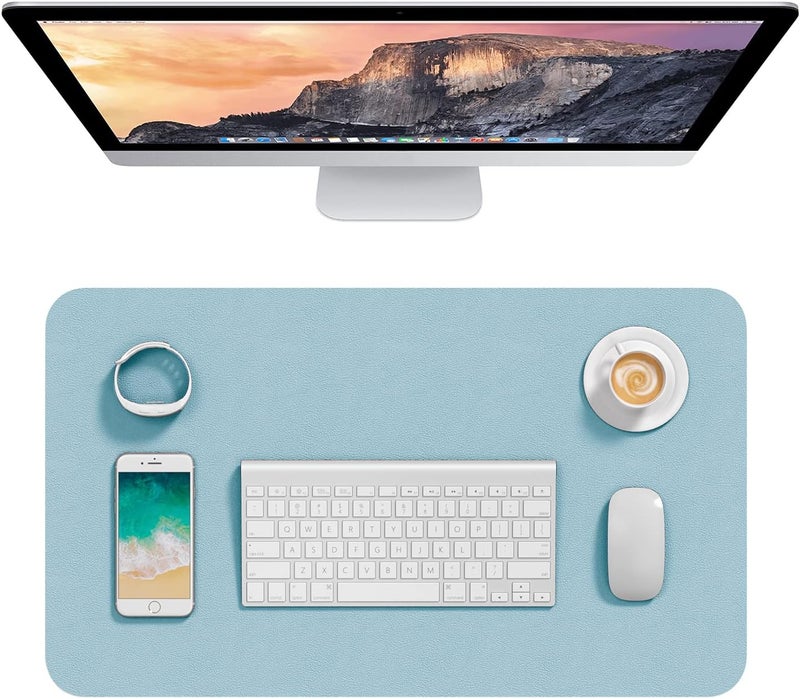 Hsurbtra Desk Pad, 23.6" x 13.8" PU Leather Desk Mat, M Extended Mouse Pad, Waterproof Desktop Blotter Protector, Non-Slip Ultra Thin Small Laptop Keyboard Writing Mat for Office Home, Lake Blue - Image 1