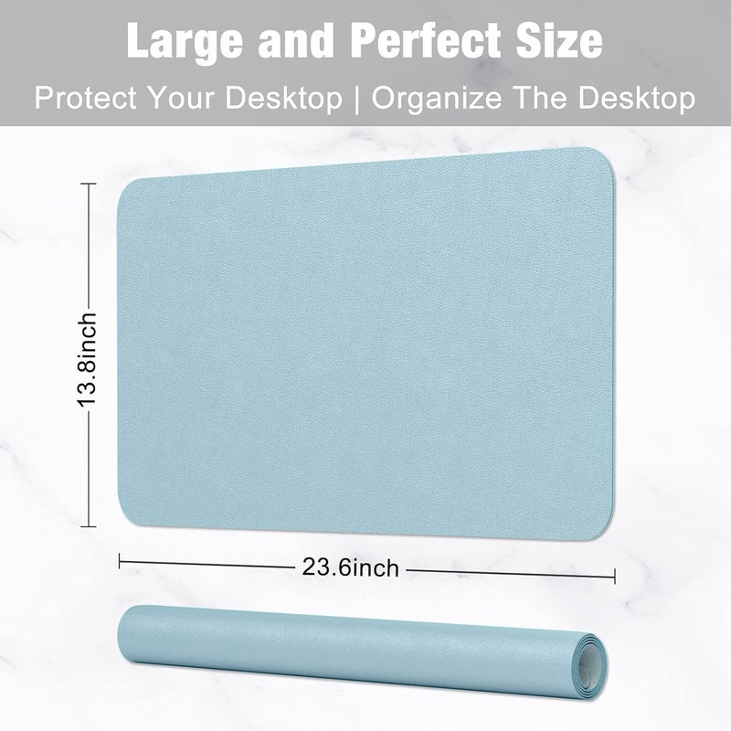 Hsurbtra Desk Pad, 23.6" x 13.8" PU Leather Desk Mat, M Extended Mouse Pad, Waterproof Desktop Blotter Protector, Non-Slip Ultra Thin Small Laptop Keyboard Writing Mat for Office Home, Lake Blue - Image 3