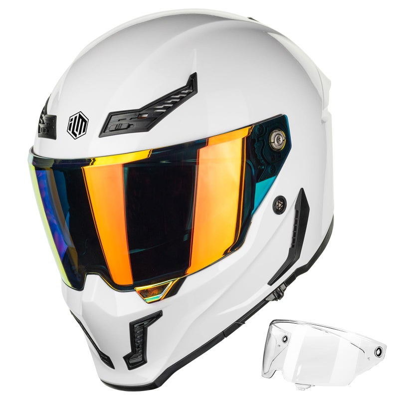 ILM Motorcycle Helmets for Adult Men Women Full Face DOT ECE Powersports Dual Visor Street Racing Helmet with Pinlock Cascos para Motos Model MF509 Whites L