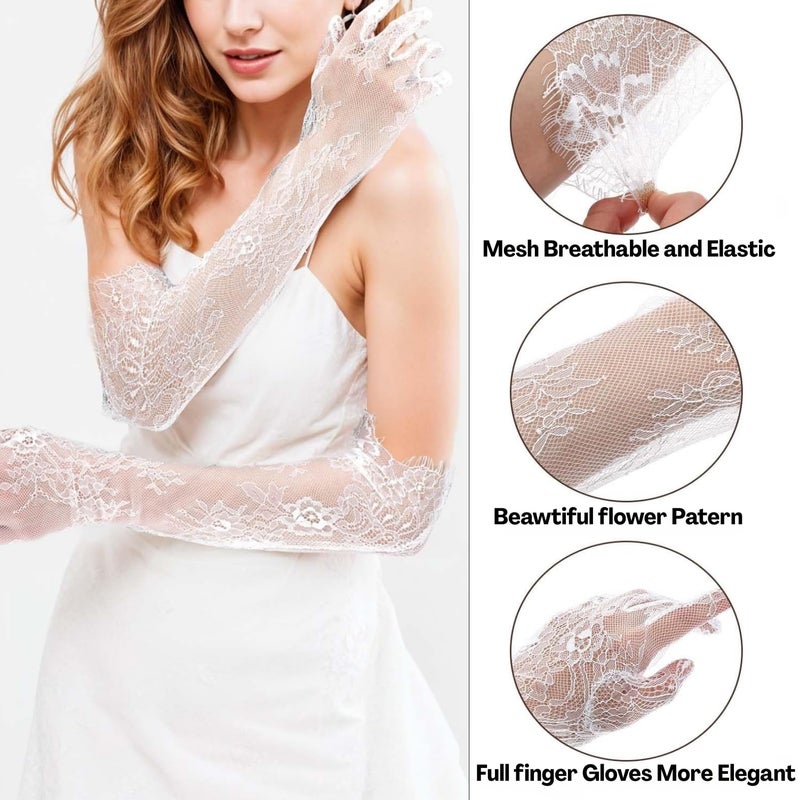 Flavizo قفازات دانتيل طويلة للنساء، قفازات بيضاء أنيقة بتصميم زهور، إكسسوارات رسمية أنيقة لحفلات الزفاف، الحفلات والمناسبات الخاصة - Image 3