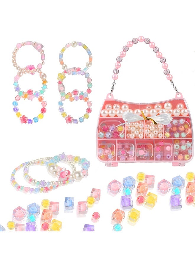 Jewelry Making Kit Gifts for Kids,Pink Handbag Bead Box for Bracelet Making Kit for Girls,6-Year-Old Girl Birthday Gift,Jewelry Crafts for Kids Ages 3+ - Image 1