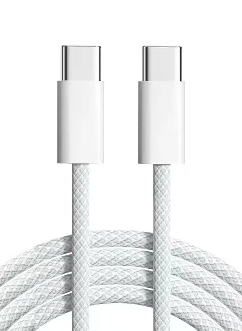 USB Type-C to Type-C Braided Charging Cable, 1 Meter, 5A 60 Watts, Fast Charging Cable, C to C, (White) - Image 1