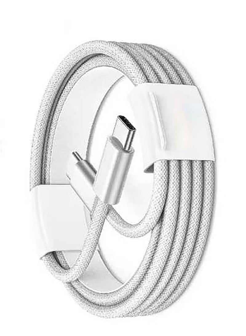 USB Type-C to Type-C Braided Charging Cable, 1 Meter, 5A 60 Watts, Fast Charging Cable, C to C, (White) - Image 2