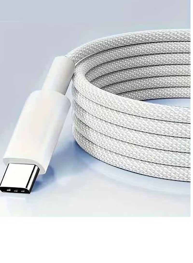USB Type-C to Type-C Braided Charging Cable, 1 Meter, 5A 60 Watts, Fast Charging Cable, C to C, (White) - Image 3