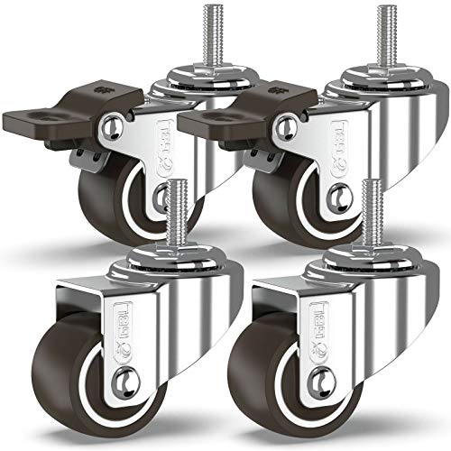 GBL 1" inch Small Caster Wheels with 2 Brakes + Screws M6x15mm - 90Lbs - Low Profile Castor Wheels with Brakes - Set of 4 No Floor Marks Silent Casters - Image 1
