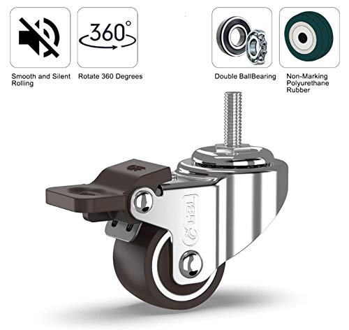 GBL 1" inch Small Caster Wheels with 2 Brakes + Screws M6x15mm - 90Lbs - Low Profile Castor Wheels with Brakes - Set of 4 No Floor Marks Silent Casters - Image 4