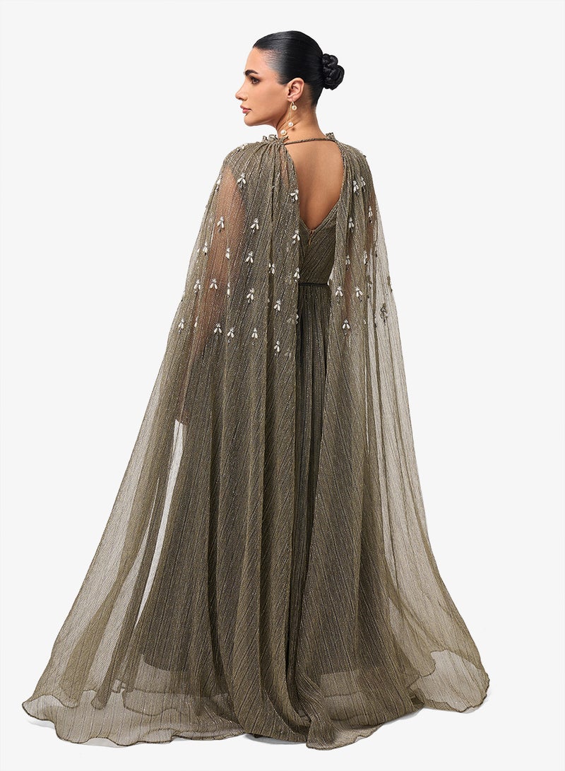 ثريدز باي اجوني فستان ماكسي بياقة واسعة وأكمام كاب - Image 2