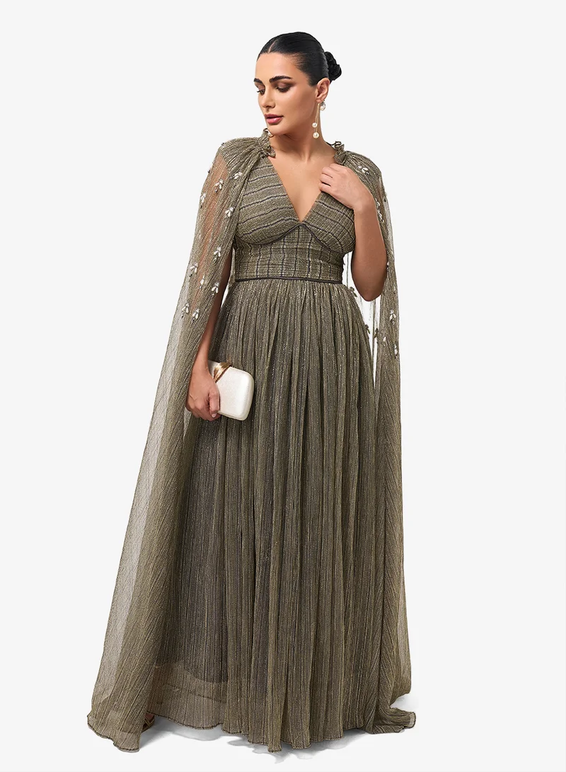Threadz by Ajooni  Embellished Cape Sleeve Maxi Dress for Women | Best Price UAE