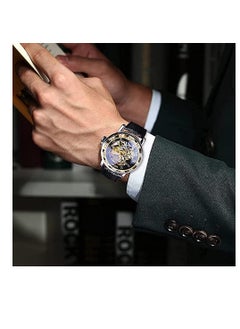 Generic Luxury Automatic Mechanical Watches for Men, Retro Skeleton Design with Diamond and Floral Carvings, Classic Roman Numerals, Elegant Cutout Rhinestones  - Image 1