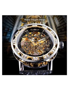 Generic Luxury Automatic Mechanical Watches for Men, Retro Skeleton Design with Diamond and Floral Carvings, Classic Roman Numerals, Elegant Cutout Rhinestones  - Image 3