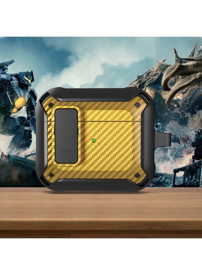 راكسوم غطاء حماية لسماعات الأذن من ألياف الكربون Bumblebee مع مفتاح لسماعات AirPods 3 باللون الأسود والأصفر