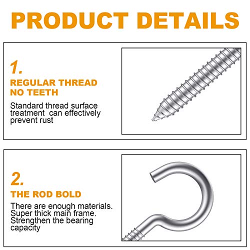 ZUSFUL 3.2 Inches 304 Stainless Steel Screw Eyes 6 Pack,Heavy Duty Screw in Hooks for Hammock Stand, Indoor Ceiling&Outdoor - Image 4