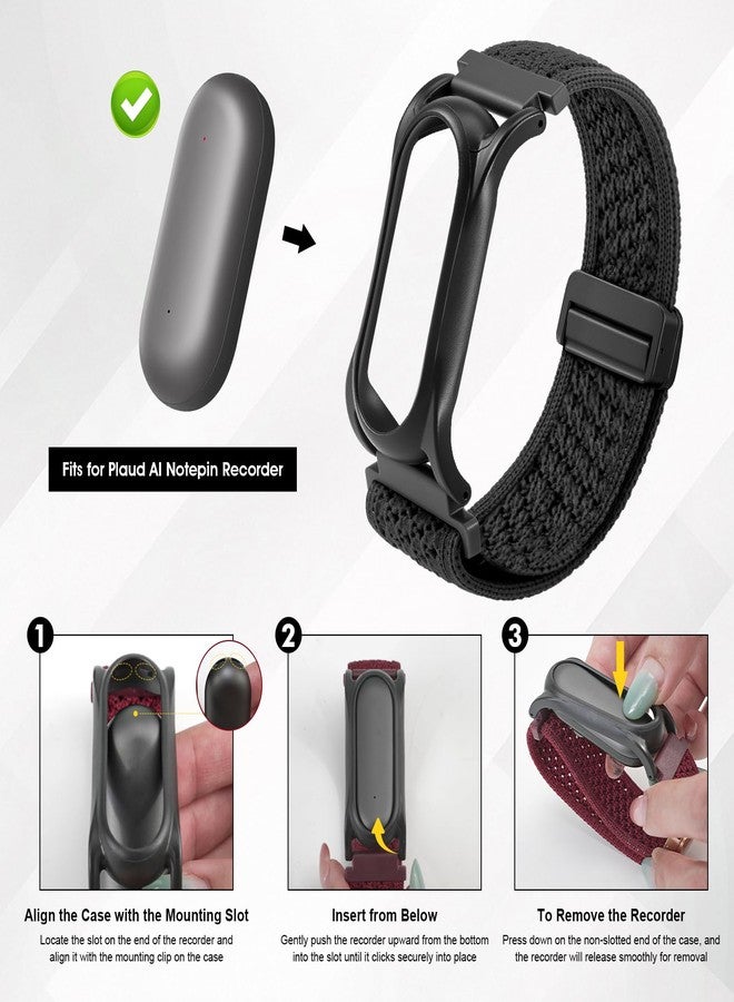 REEYEAR Adjustable Soft Woven Nyon Wristband + Protective Case Base fits for PLAUD NotePin AI Voice Recorder ，Upgraded 18mm Pin Quick Release Notepin Strap for Easy Band Replacement,Black - Image 5
