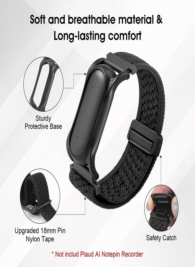 REEYEAR Adjustable Soft Woven Nyon Wristband + Protective Case Base fits for PLAUD NotePin AI Voice Recorder ，Upgraded 18mm Pin Quick Release Notepin Strap for Easy Band Replacement,Black - Image 2