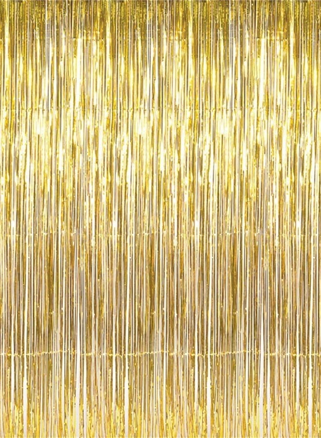 GOER 3.2 ft x 9.8 ft Metallic Tinsel Foil Fringe Curtains for Party Photo Backdrop Wedding Decor (1 Pack, Gold) - Image 1