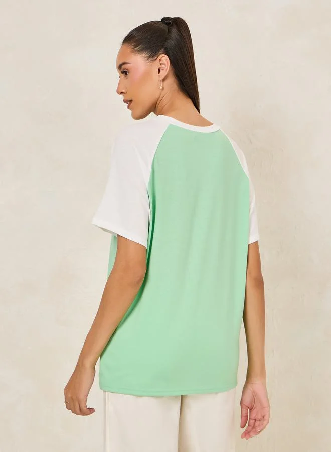 ستايلي Oversized Venice Beach Slogan Raglan Sleeves T-Shirt