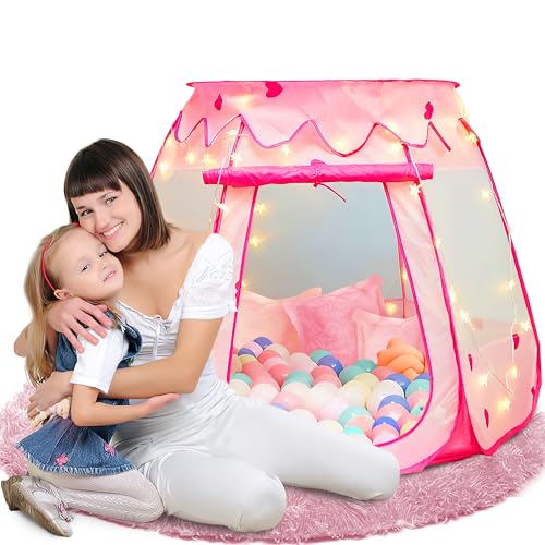 LimitlessFunN Princess Pop Up Kids Play Tent Includes Star Lights Carrying Case Children Indoor Ball Pit Playhouse For 1 2 3 Year Old Baby Toddlers Girls Birthday Gift 48D x 48W x 36H - Image 1