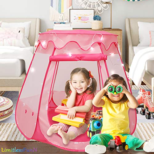 LimitlessFunN Princess Pop Up Kids Play Tent Includes Star Lights Carrying Case Children Indoor Ball Pit Playhouse For 1 2 3 Year Old Baby Toddlers Girls Birthday Gift 48D x 48W x 36H - Image 5