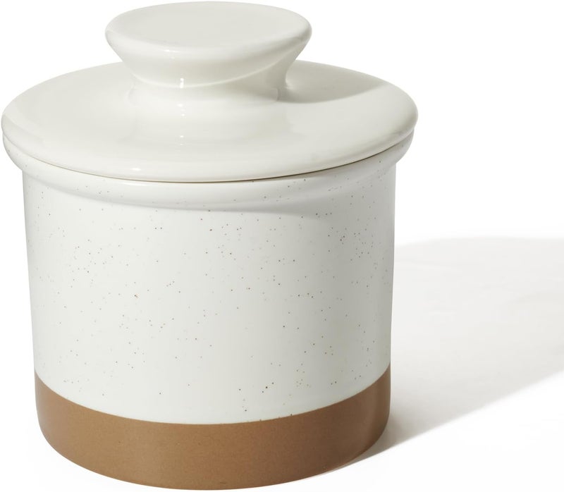 Sweese French Butter Dish - Butter Crock for Counter with Water Line for Fresh Spreadable Butter - French Butter Keeper with Lid - Housewarming Gift For The One Who Has It All - Latte White - Image 1