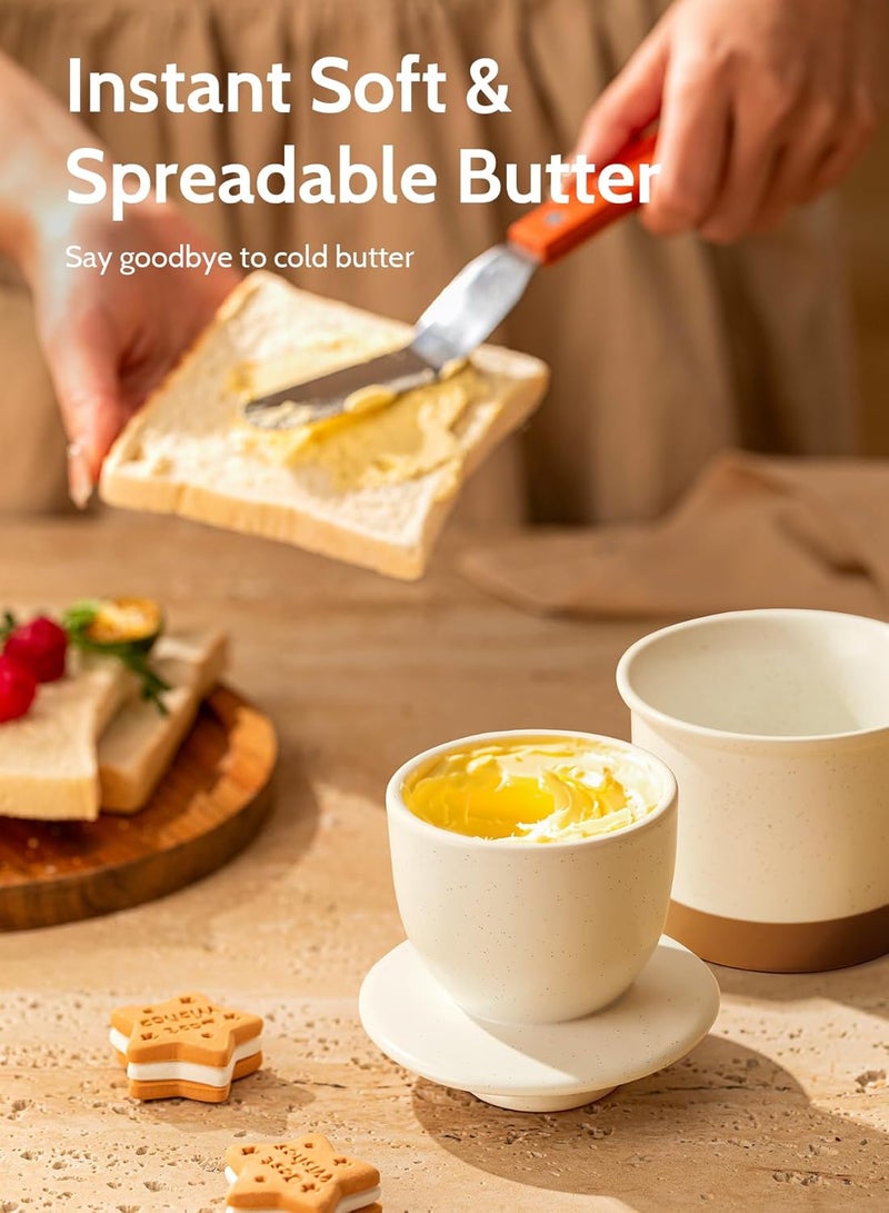 Sweese French Butter Dish - Butter Crock for Counter with Water Line for Fresh Spreadable Butter - French Butter Keeper with Lid - Housewarming Gift For The One Who Has It All - Latte White - Image 4