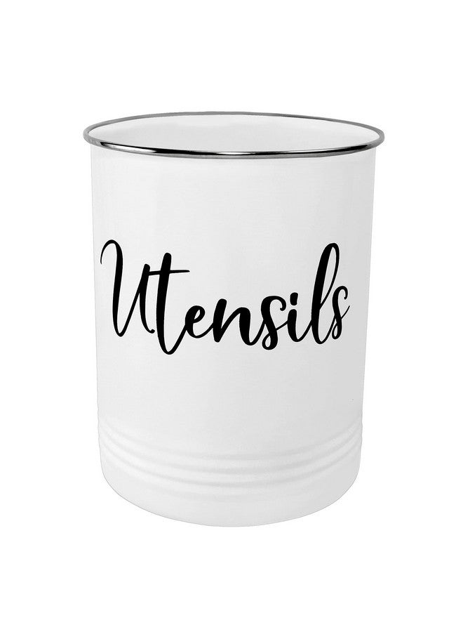 Home Acre Designs Home Acre Designs Vintage Farmhouse Utensil Holder - Stylish Countertop Organizer and Kitchen Decor Caddy - Stainless Steel Rim - White  - Image 1