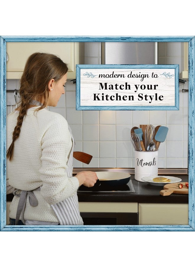 Home Acre Designs Home Acre Designs Vintage Farmhouse Utensil Holder - Stylish Countertop Organizer and Kitchen Decor Caddy - Stainless Steel Rim - White  - Image 5