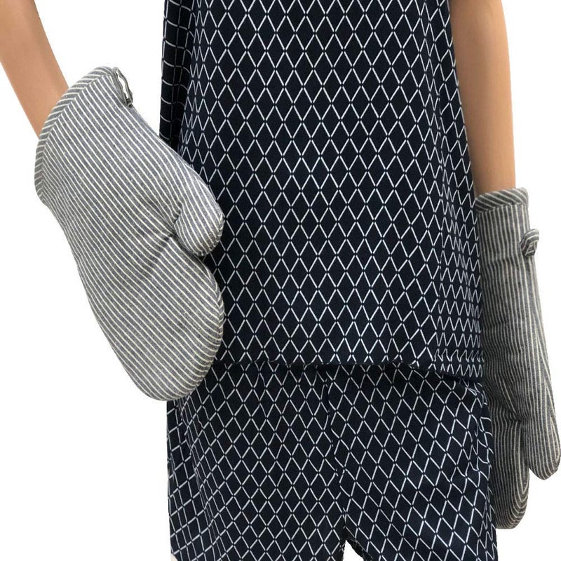 PIXEL HOME Cotton Microwave Oven Mittens - Set of 2 Heat Resistant Gloves (Grey Pin Stripe) - Image 2