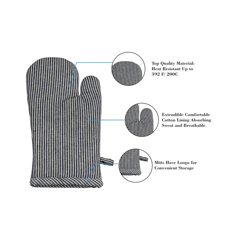 PIXEL HOME Cotton Microwave Oven Mittens - Set of 2 Heat Resistant Gloves (Grey Pin Stripe) - Image 5