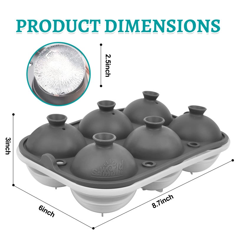 Samuelworld Large Ice Ball Maker with Lid, 6 x 2.5 Inch Ice Balls - Food Grade, Easy To Fill Round Silicone Ice Tray, Perfect Spheres Craft Ice Maker for Whiskey, Cocktails, Gifting - Grey - Image 3