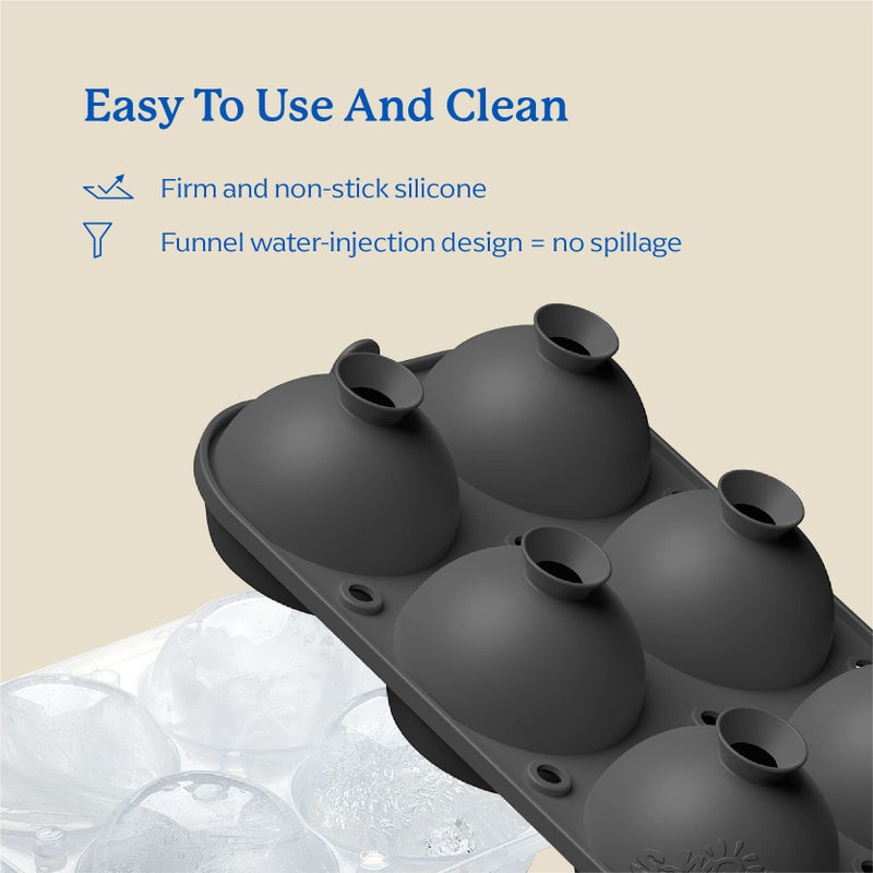 Samuelworld Large Ice Ball Maker with Lid, 6 x 2.5 Inch Ice Balls - Food Grade, Easy To Fill Round Silicone Ice Tray, Perfect Spheres Craft Ice Maker for Whiskey, Cocktails, Gifting - Grey - Image 5