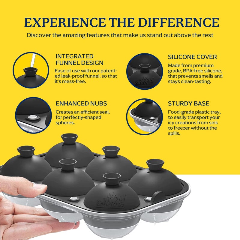 Samuelworld Large Ice Ball Maker with Lid, 6 x 2.5 Inch Ice Balls - Food Grade, Easy To Fill Round Silicone Ice Tray, Perfect Spheres Craft Ice Maker for Whiskey, Cocktails, Gifting - Grey - Image 4
