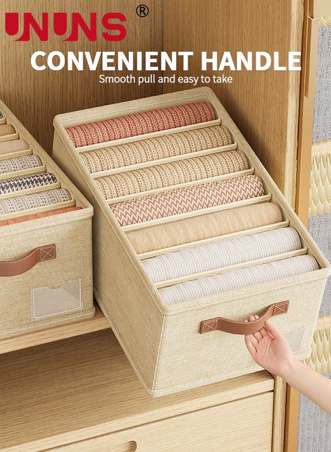 UNUNS 2pc Fabric Storage Bins,Wardrobe Clothes Organizer with 7 Compartments and Upgraded Faux Leather Handle for Clothes Jeans Underwear,Clothes Organizer Boxes for Home Bedroom Office,45X25X18CM - Image 5