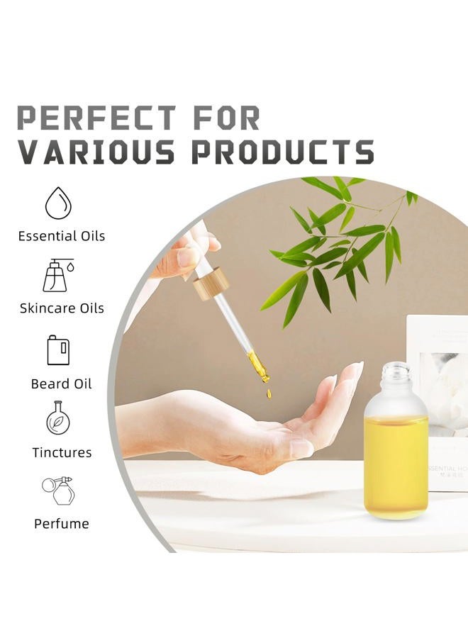 DMuuuDM 12 Pack 2 oz Frosted Glass Dropper Bottle,Empty Round Glass Boston Travel Bottles With Eye Droppers,Natural Bamboo Dropper Cap for Essential Oils, Colognes & Perfume,Aromatherapy,Liquids - Image 3