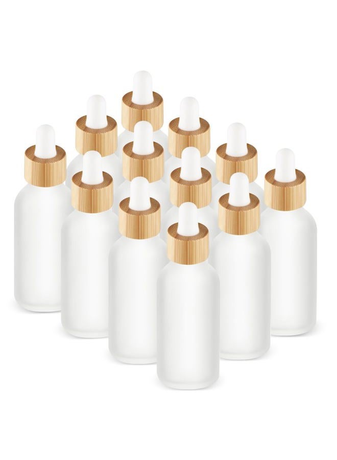 DMuuuDM 12 Pack 2 oz Frosted Glass Dropper Bottle,Empty Round Glass Boston Travel Bottles With Eye Droppers,Natural Bamboo Dropper Cap for Essential Oils, Colognes & Perfume,Aromatherapy,Liquids - Image 1