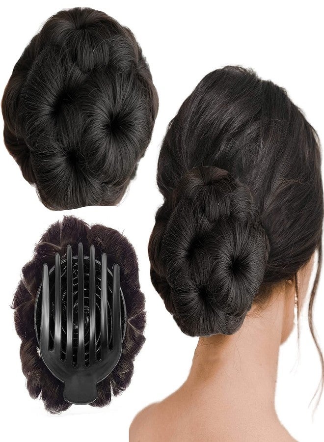 بلوشيا بلشيا (مجموعة من قطعة واحدة) مشابك شعر نسائية على شكل كعكة جودا مع وصلات شعر صناعية طبيعية - بني - Image 4