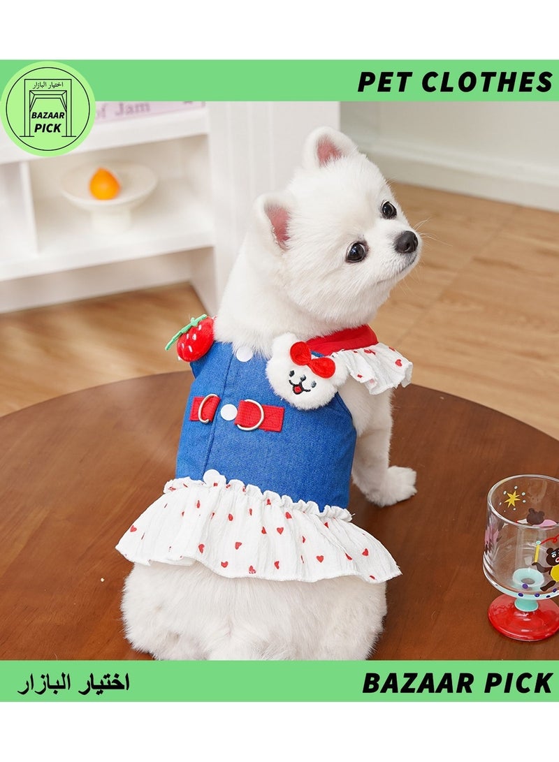 فستان دنيم مسامي للحيوانات الأليفة بلون أزرق داكن - تنورة جينز قطنية ناعمة لكلاب يوركشاير وبوميرانيان، ملابس جراء خفيفة وأنيقة - مقاس XL - Image 2