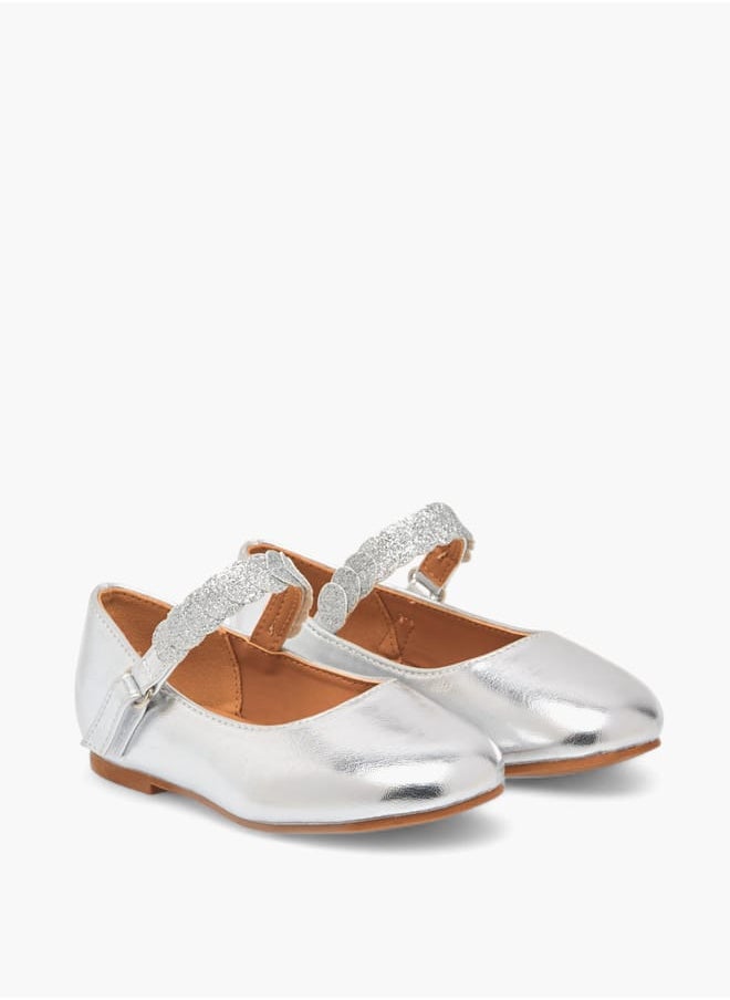 JUNIORS Girls Solid Ballerina Shoes With Embellished Hook And Loop Closure  - Image 2