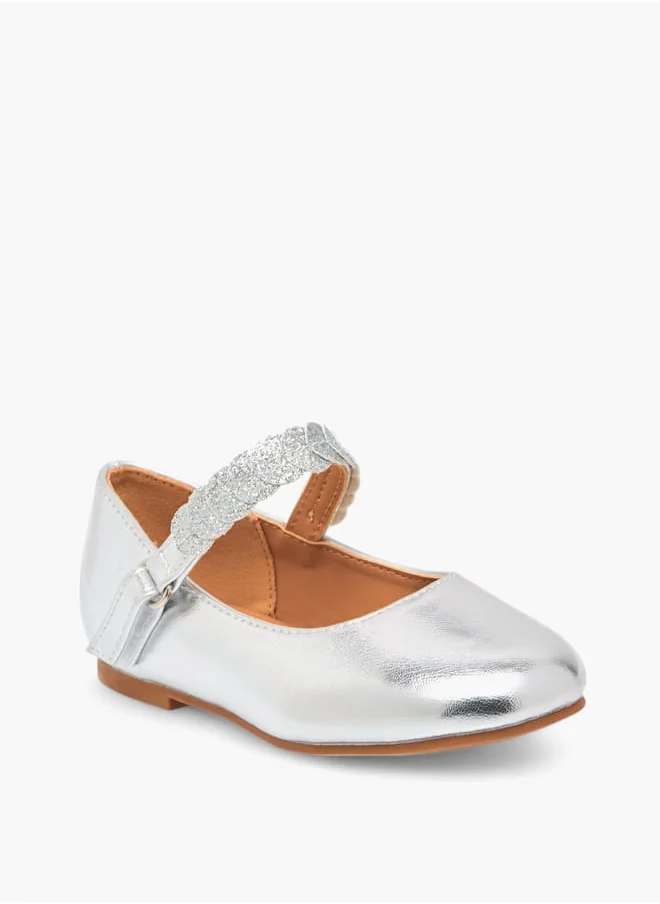 جونيورز Girls Solid Ballerina Shoes With Embellished Hook And Loop Closure Ramadan Collection